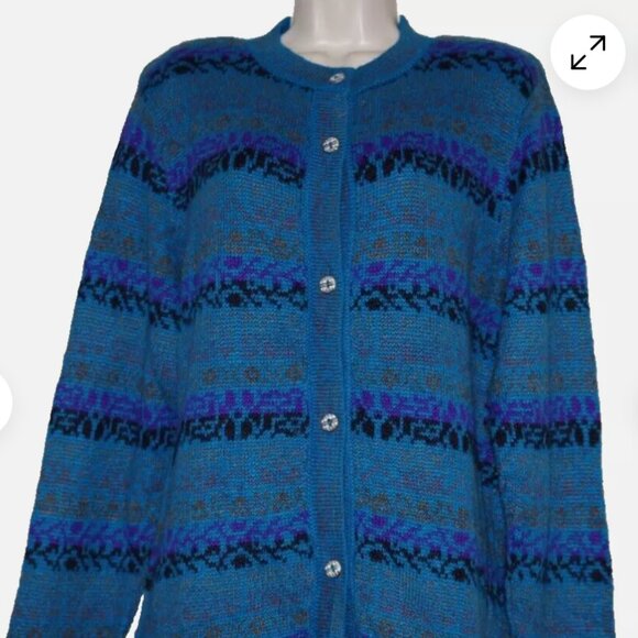 The Alpaca Connection Hand Knitted alpaca acrylic blue cardigan sweater Women M - Picture 1 of 7